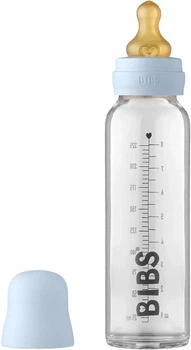 Скляна дитяча пляшечка BIBS Baby Glass Bottle повний комплект 240 ml - Baby Blue 2+m