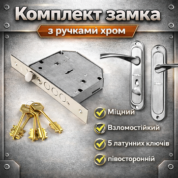 Замок врезной APECS T-21/S6-L-NI с ручками хром