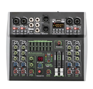 Мікшерний пульт з USB, Bluetooth, DSP, 7-смуговий еквалайзер 4all Audio AK6
