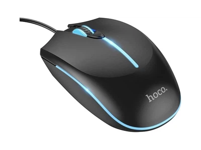 Проводная компьютерная мышь Hoco GM37 игровая с LED-подсветкой и оптическим датчиком 1000 DPI Черная