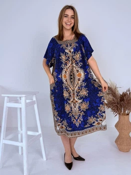 Жіноча сукня зі штапелю Saimeiqi, синя з орнаментом, one size (1204-31)