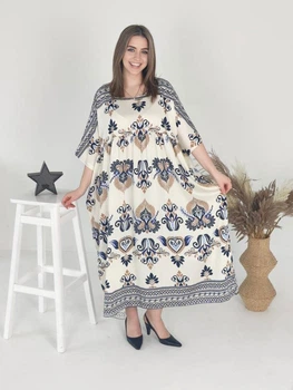 Женское лняное платье Saimeiqi, белая с орнаментом, one size (2553)