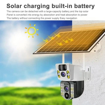 4K Беспроводная камера Solar 4G, двойной объектив, ночное видение V380 Pro CCTV 8MP