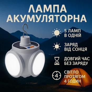 Ліхтар Лампа для кемпінгу акумуляторна BL-2029 + SOLAR на сонячній батареї кемпінговий складаний ліхтар