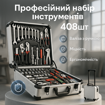 Профессиональный набор инструментов Tools Set KRAFFTEC в чемодане с трещоткой из 408 предметов