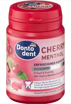 Жувальна гумка Dontodent Cherry Menthol без цукру зі смаком вишні та ментолу 50 шт