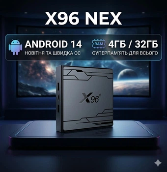 Медиаплеер X96 NEX 4гб 32Гб Android 14 Смарт ТВ Приставка Amlogic S905Y5 для телевидения, игр, фильмов и Youtube + аэропульт G10S