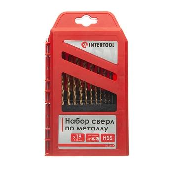 Набор сверл по металлу DIN338 HSS, 19 шт. (1,0-10,0 мм) HSS INTERTOOL SD-0019