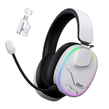 Бездротові ігрові навушники ONIKUMA з Bluetooth 5.3, RGB підсвітка, з мікрофоном, геймерська гарнітура для ПК Білий
