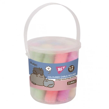 Мелки цветные YES Pusheen JUMBO 12 шт в ведре круглая (400550)