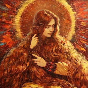 Алмазная мозаика (вышивка) на подрамнике Девушка-солнце, 50х50см, полная выкладка, квадратные камни