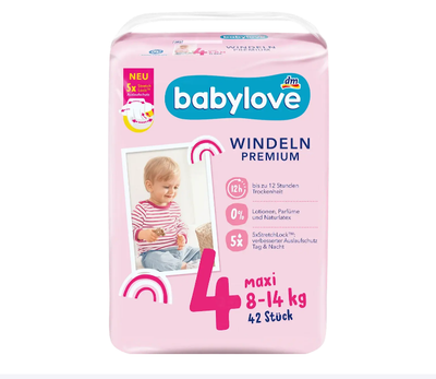 Підгузки Babylove Premium - розмір 4, Maxi (8-14 кг), 42 шт.