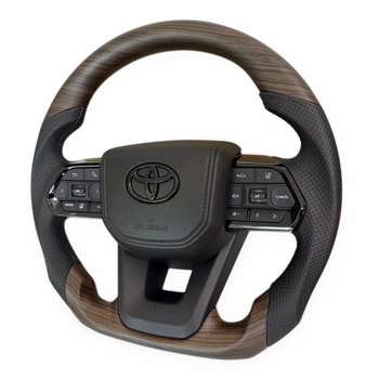 Анатомический руль для Toyota Land Cruiser 100, Prado 120. Коричневое дерево. Черный логотип.