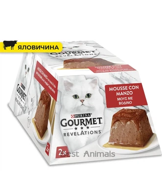 Вологогий корм для котів мус з підливою Purina Gourmet Revelations Пуріна Гурмет Релевейшн з яловичиною 2 шт х 57 г (7613287070005)