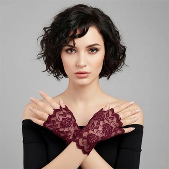 Вишукані рукавички без пальців для фотосесій та вечірок Honey Fashion Accessories S/M/L бордовий (7-76)