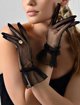 Елегантні рукавички з фатину для фотосесії та свята Honey Fashion Accessories M/L чорний (7-18)