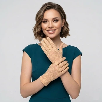 Рукавички жіночі мереживні короткі вечірні ажурні Honey Fashion Accessories S/M/L бежевий (7-70)