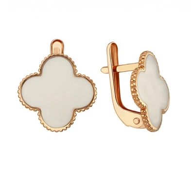 Серьги Белый клевер 13 мм в стиле Van cleef медицинское золото