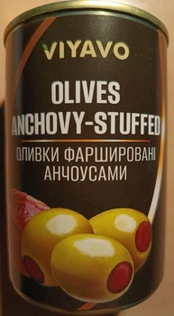 Оливки VIYAVO зеленые, фаршированные анчоусом, 314 мл / 280 г (ж/б)