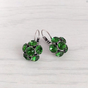 Серьги Hand Made винтажные с кристаллами Swarovski зеленого оттенка Fern Green