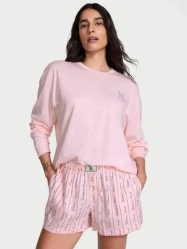 Піжама (лонгслів + шорти) жіноча бавовняна Victoria's Secret 143954893 L Рожева (1159857139)