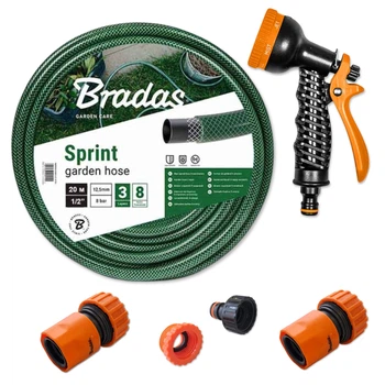 Комплект для полива BRADAS 20 м, шланг 1/2" с пистолетом с 7 режимами + адаптер + соединители