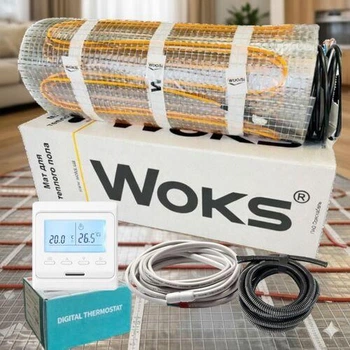 Нагрівальний мат тепла підлога під плитку Woks 160 Вт/м2 з програмованим регулятором