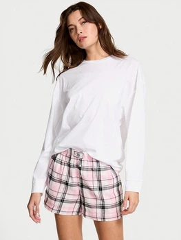 Пижама (лонгслив + шорты) женская хлопковая Victoria's Secret 660086523 2XL Белый/Розовый (1161169748)