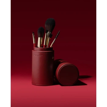 Набір пензлів для макіяжу в тубусі бордовий Inglot