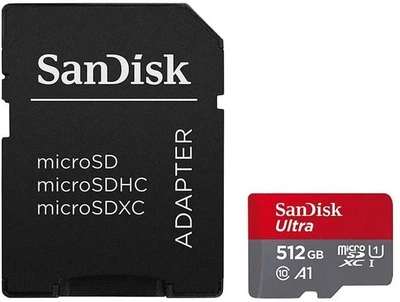 Карта пам'яті SanDisk 512 GB microSDXC UHS-I Ultra A1 + SD adapter (SDSQUAC-512G-GN6MA)