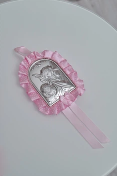 Икона серебряная детская Ангел Хранитель (код 83953 R) розовая