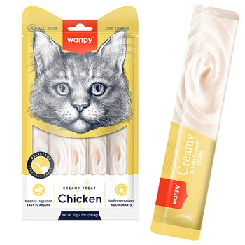 Ласощі для котів Wanpy Creamy Lickable Treats Chicken ВАНПІ КУРКА рідкі ласощі для котів 14 г (5 шт)