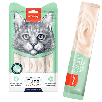 Ласощі для котів Wanpy Creamy Lickable Treats Tuna & Scallop ВАНПІ ТУНЕЦЬ З МОРСЬКИМ ГРЕБІНЦЕМ рідкі ласощі для котів14 г (5 шт)