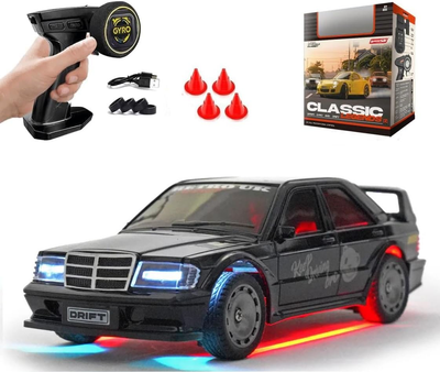 Радиоуправляемая дрифт машинка K2 Mercedes W201 Mini Drift 1:43 4WD до 15 км/ч RC авто на пульте с подсветкой