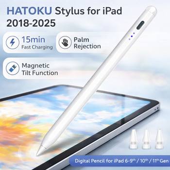Стилус для iPad 2018-2025, быстрая зарядка за 15 минут (1-го поколения) с функцией отклонения Plam и магнитным наклоном
