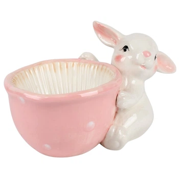 Конфетница с декором на Пасху Easter R40688 керамическая 21х13 см Розовый с белым