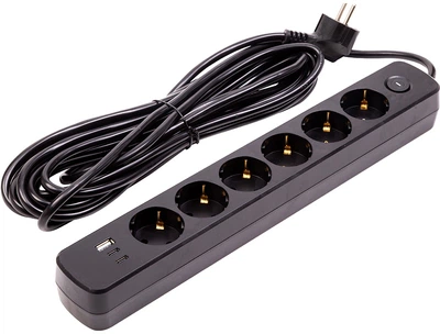 Мережевий фільтр PowerPlant 7 м 6 розеток 1 USB 2 Type-C Чорний (EX610686)