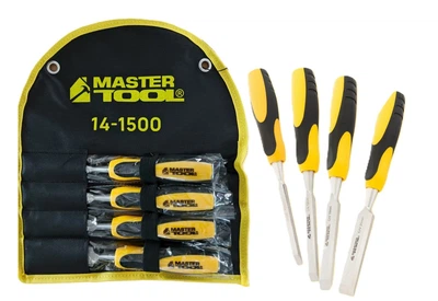 Стамески ударные MASTERTOOL с двухкомпонентными ручками 6/12/18/24 мм CrV набор 4 шт в чехле 14-1500