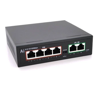 POE комутатор Merlion 4 POE 10/100 + 2 RJ45 10/100 вбудований блок живлення 52V 1.05A (UG-26492)