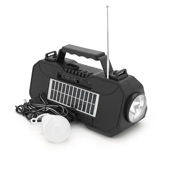 Переносний ліхтар EP-519 + Solar, Функції: PowerBank, FM радіо, USB/TF, Bluetooth, АКБ 1800mAh, 1 виносна лампочка 1W, 244x193x50мм, Black, Box (UG-45102)