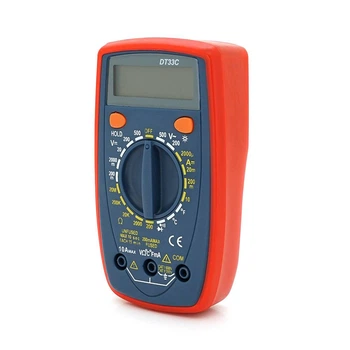 Multimeter DT-33C, Measurements: V DC/AC, A DC/AC, Ω, °C, hFE. Continuity test, HOLD, backlight
