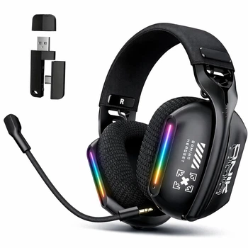 Ігрові бездротові навушники Onikuma GT808I з 2.4G + Bluetooth, знімним мікрофоном, RGB-підсвічуванням, для ПК, PS4, PS5, телефону Black