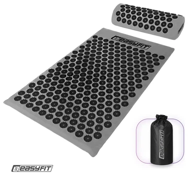 Масажний коврик Easyfit з подушкою (аплікатор Кузнєцова) Сірий з чорним (Сірий)
