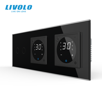 Умный двойной терморегулятор LIVOLO с управлением с телефона, выключатель 2-клавишный, черный, стекло