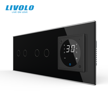 Умный терморегулятор LIVOLO с управлением с телефона, выключатель 4 сенсора (2-2), черный, стекло