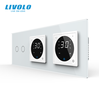 Умный двойной терморегулятор LIVOLO с управлением с телефона, проходной двойной выключатель, белый, стекло