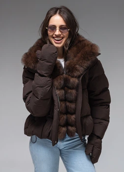 Жіночий пуховик зимовий з натуральним мехом до –20°C Viva Wear 8822 S шоколадний 8822-2