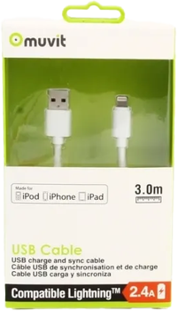 Kabel zasilający i synchronizujący Muvit Lightning - USB Type-A 3 m White (MUUSC0139)