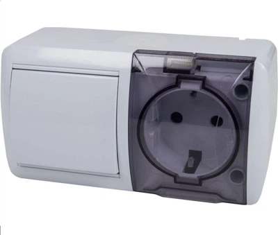 Розетка з кришкою + вимк 1 клав IP 44 QUANTUM (ВОЛОГОЗАХИСНА)