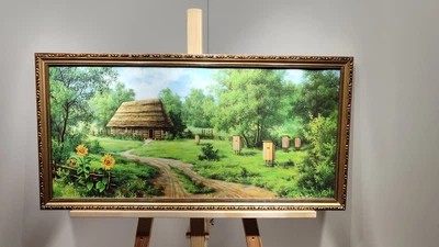 Картина Украинское село в багетной раме 33х70 см. №402